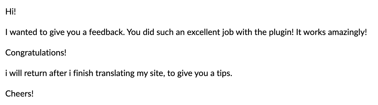 User feedback about the plugin